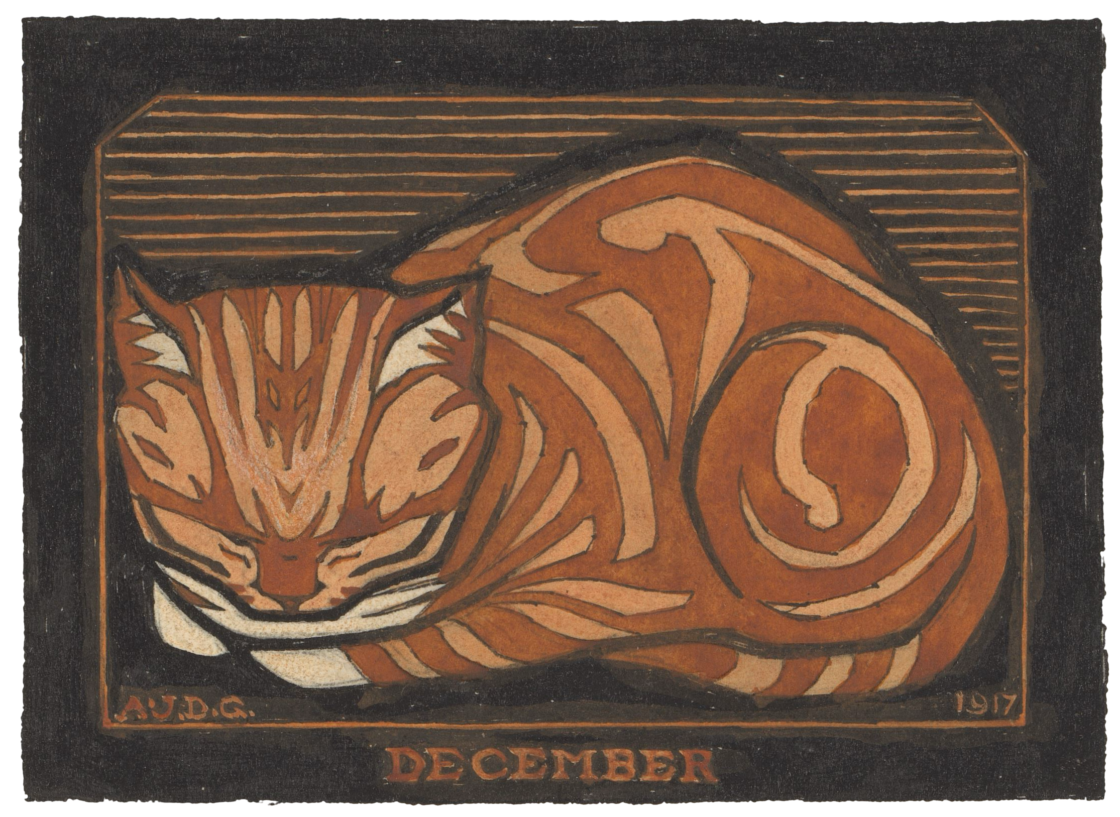 An illustration of an orange cat curled up and sleeping
