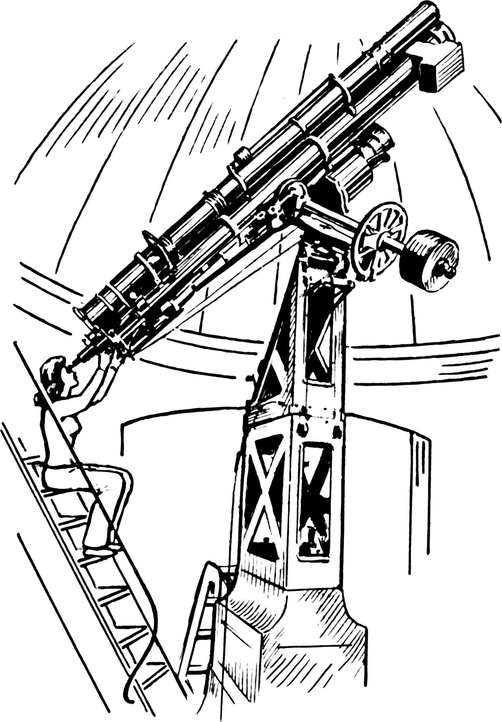 Illustration of a woman looking through a telescope in an observatory.